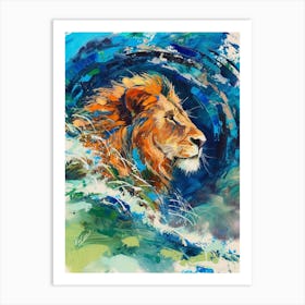 Southwest African Lion Facing A Storm Fauvist Painting 2 Art Print