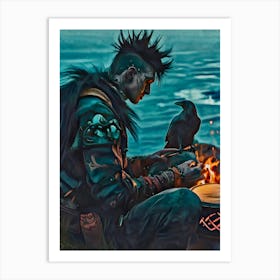 Crow viking art Poster