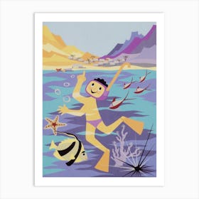 Boy Snorkeling Vintage Poster Art Print