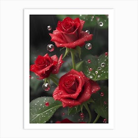 Red Roses At Rainy With Water Droplets Vertical Composition 25 Art Print