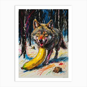 Wolf With Banana 1 Art Print