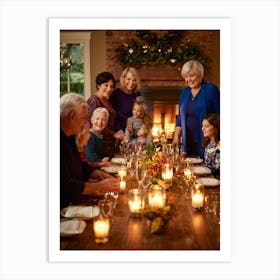 Autumn Themed Photo Capturing A Multigenerational Family Joyfully Congregating Around A Bountiful Th (1) 2 Art Print