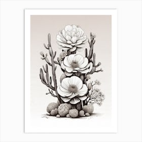 Cactus And Flowers Art Print Art Print