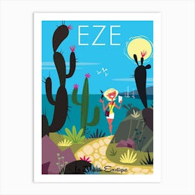 Eze Le Jardin Exotique Poster Blue & Green Art Print