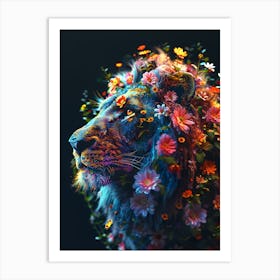 Lion With Flowers 3 Art Print