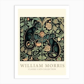 William Morris  Inspired Cats Collection Black And Green Art Print