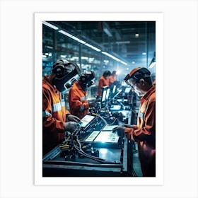 Factory Floor Bustling With Activity Workers Engaged In The Craft Of Welding Robots Precise In The (2) Póster