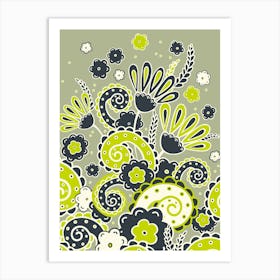 Doodles, Spring Garden, Khaki version Art Print