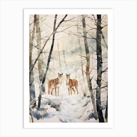 Winter Watercolour Mountain Lion 1 Art Print