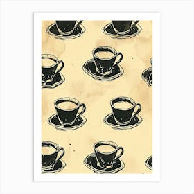 Coffee Cup Pattern Black & Sepia Illustration 1 Art Print