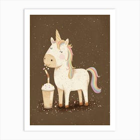 Unicorn Drinking A Rainbow Sprinkles Milkshake Uted Pastels 3 Art Print