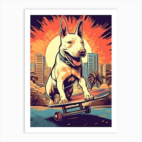 Bull Terrier Dog Skateboarding Illustration 4 Art Print