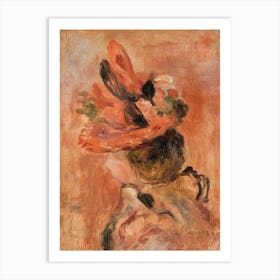 Woman S Head With Red Hat (1890), Pierre Auguste Renoir Art Print