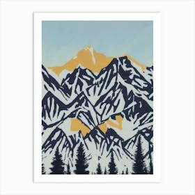 Nordic Three Colour Scandinavian Forest Mountains Minimalist Sunset Sunrise Art Print