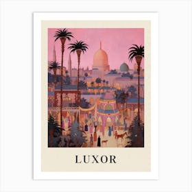 Luxor Egypt Vintage Pink Travel Illustration Poster Art Print