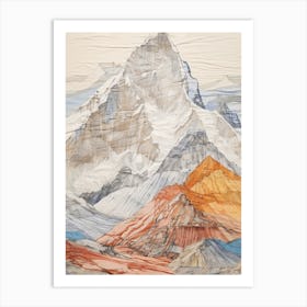 Cho Oyu Nepal 2 Colourful Mountain Illustration Art Print