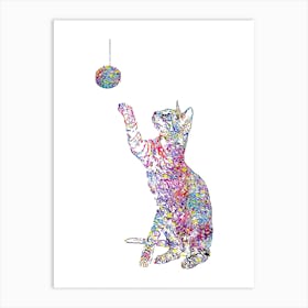 Cat Playing With A Ball Watercolor Art Print