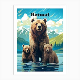 Katmai National Park Alaska Nature Travel Illustration Art Print