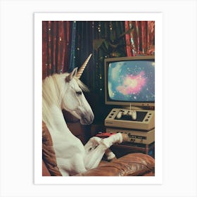 Retro Unicorn In Space Playing Galaxy Video Games 3 Art Print