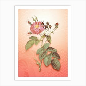 Harsh Downy Rose Vintage Botanical in Peach Fuzz Hishi Diamond Pattern n.0311 Art Print