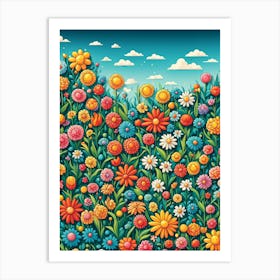 Cartoon Flower Garden Background Art Print