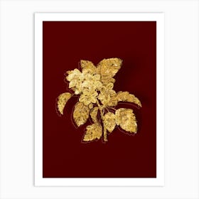 Vintage Sweet Crabapple Botanical in Gold on Red Art Print