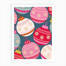 Retro Christmas Baubles Colorful Art Print