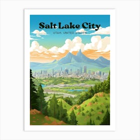 Salt Lake City Utah USA Forest Modern Travel Illustration Art Print