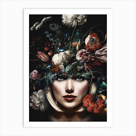 Woman With Flowers On Her Head 2 Art Print