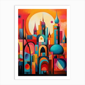 City of 1001 Nights, Abstract Vibrant Colorful Painting in Cubism Style 2 Art Print