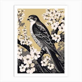 B&W Bird Linocut Eurasian Sparrowhawk 2 Art Print