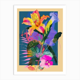 Portulaca 1 Neon Flower Collage Art Print