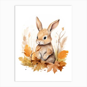 A Rabbit Watercolour In Autumn Colours 0 Art Print