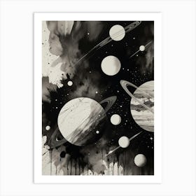 Planets In Black And White Art Print