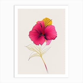 Hibiscus Floral Minimal Line Drawing 3 Flower Art Print