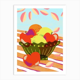 Fresh Fruits On A Bowl On Orange Food Still Life Art Print