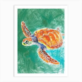 Green Sea Turtle Crayon Scribble 1 Art Print