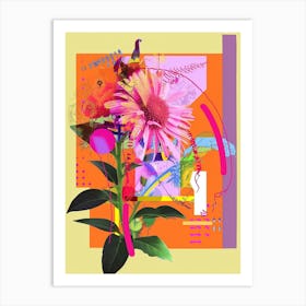 Aster 6 Neon Flower Collage Art Print