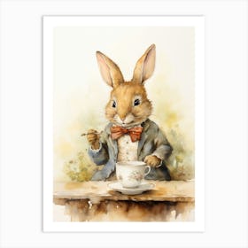 Bunny Drinking Tea Rabbit Prints Watercolour 4 Art Print