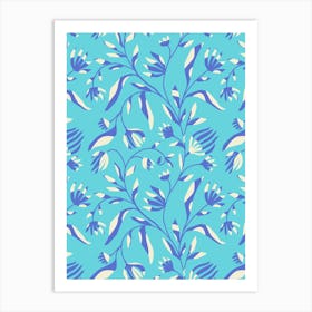 Climbing Paper Cut Floral Vine - Blue, Periwinkle, White Art Print