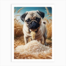 Pug Dog In Wheat Field 1 Art Print