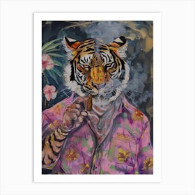 Animal Party: Crumpled Cute Critters with Cocktails and Cigars Tiger Smoking 1 Art Print