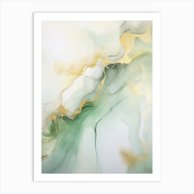 Green, White, Gold Flow Asbtract Painting 0 Art Print