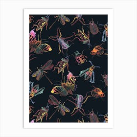 Insects Black Art Print