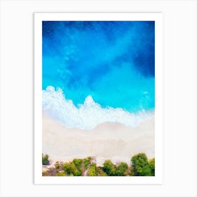 Seaside, beach and wave #1. Aerial view beach print. Sea foam. Greece. Art Print