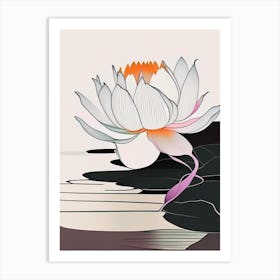 Blooming Lotus Flower In Lake Abstract Line Drawing 3 Art Print