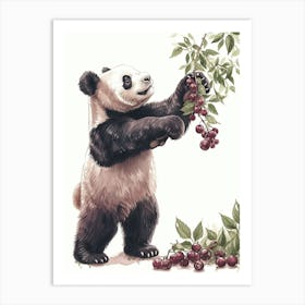 Giant Panda Standing And Reaching For Berries Storybook Illustration 2 Art Print