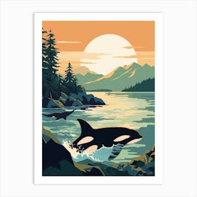 Orca Sunset & The Mountains Graphic Design 6 Art Print