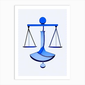 Balance Scale 1, Symbol Blue And White Line Drawing Art Print