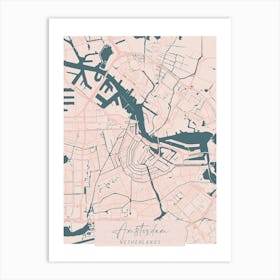 Amsterdam Netherlands Pink and Blue Cute Script Street Map 1 Art Print